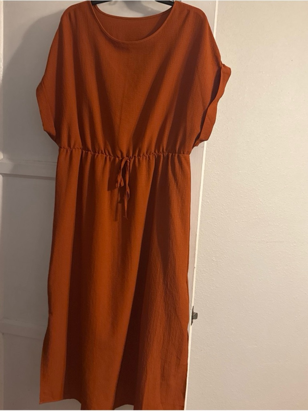 Women's Rust Drawstring-Waist Maxi Dress